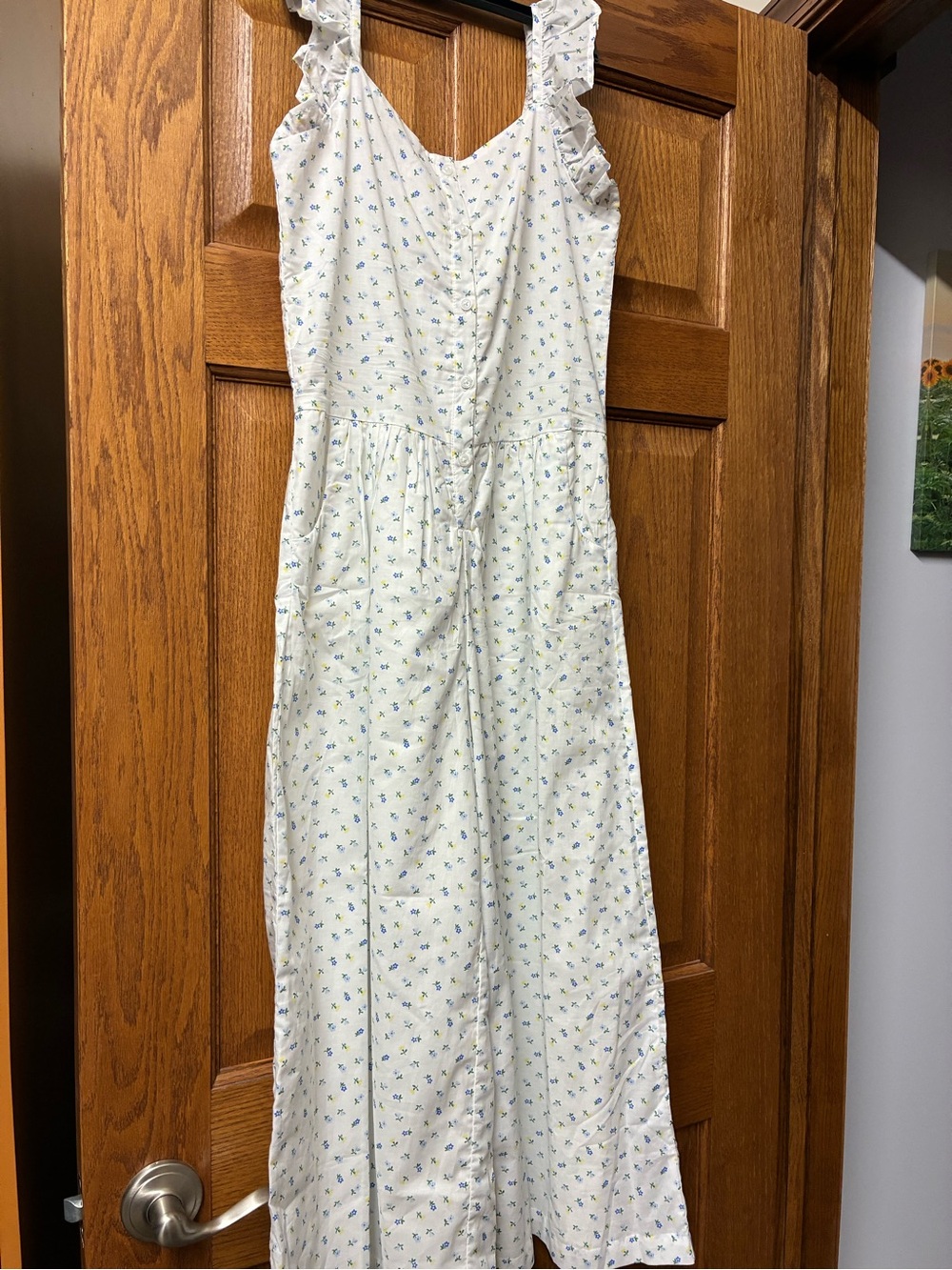 Janie and Jack White Wide Leg Pants Romper with Blue Floral Print